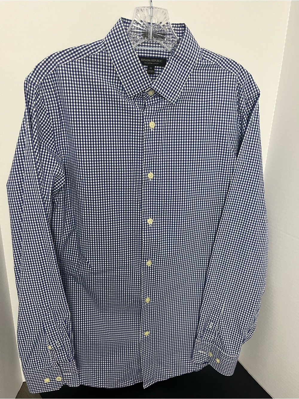 Banana Republic Men’s Navy and White Gingham Dress Shirt